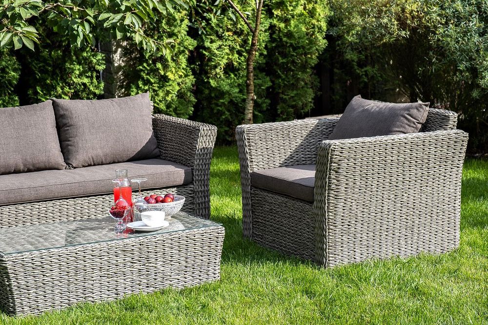 "Капучино" лаунж-зона из искусственного ротанга (гиацинт), цвет серый