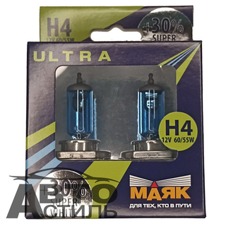 Автолампа H4 12V 60/55W P43t Маяк  +30% Super White 82420SW+30 (к-т)