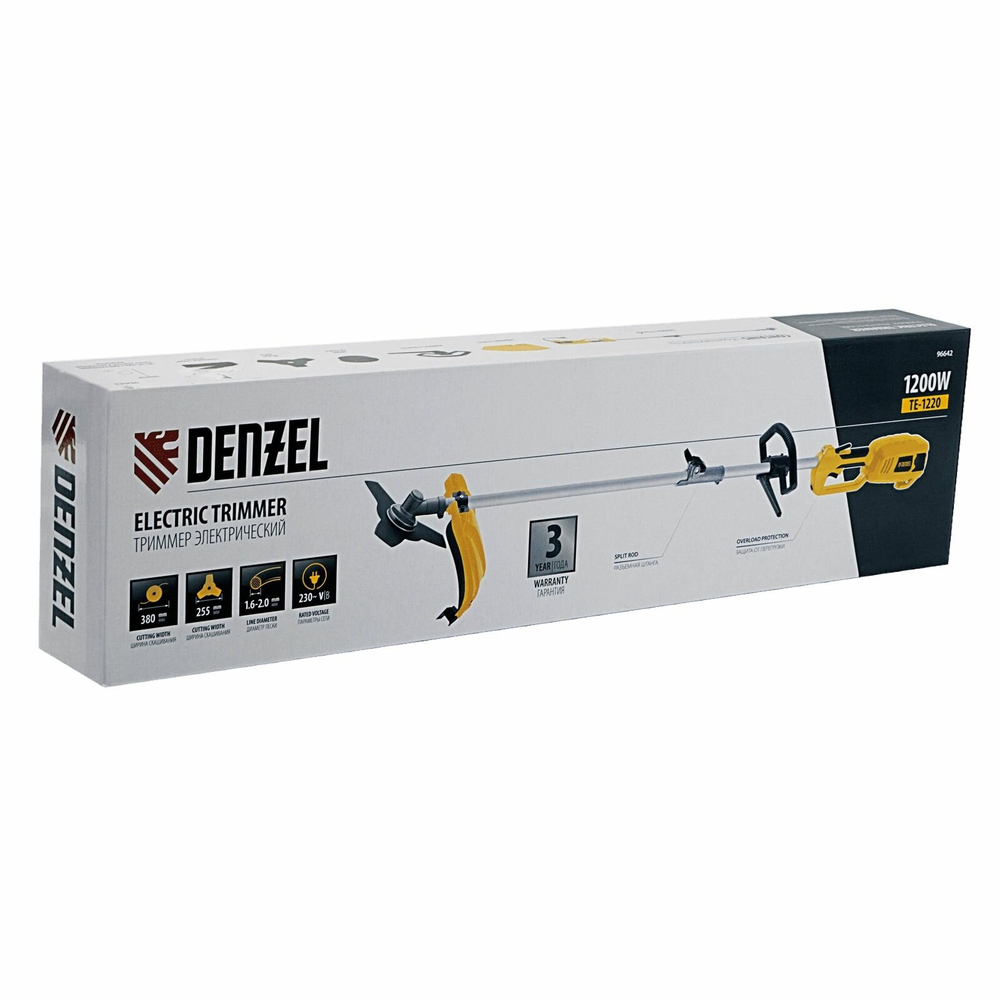 Триммер эл. DENZEL ТЕ-1220 1200Вт,380мм,катушка+диск (96642)