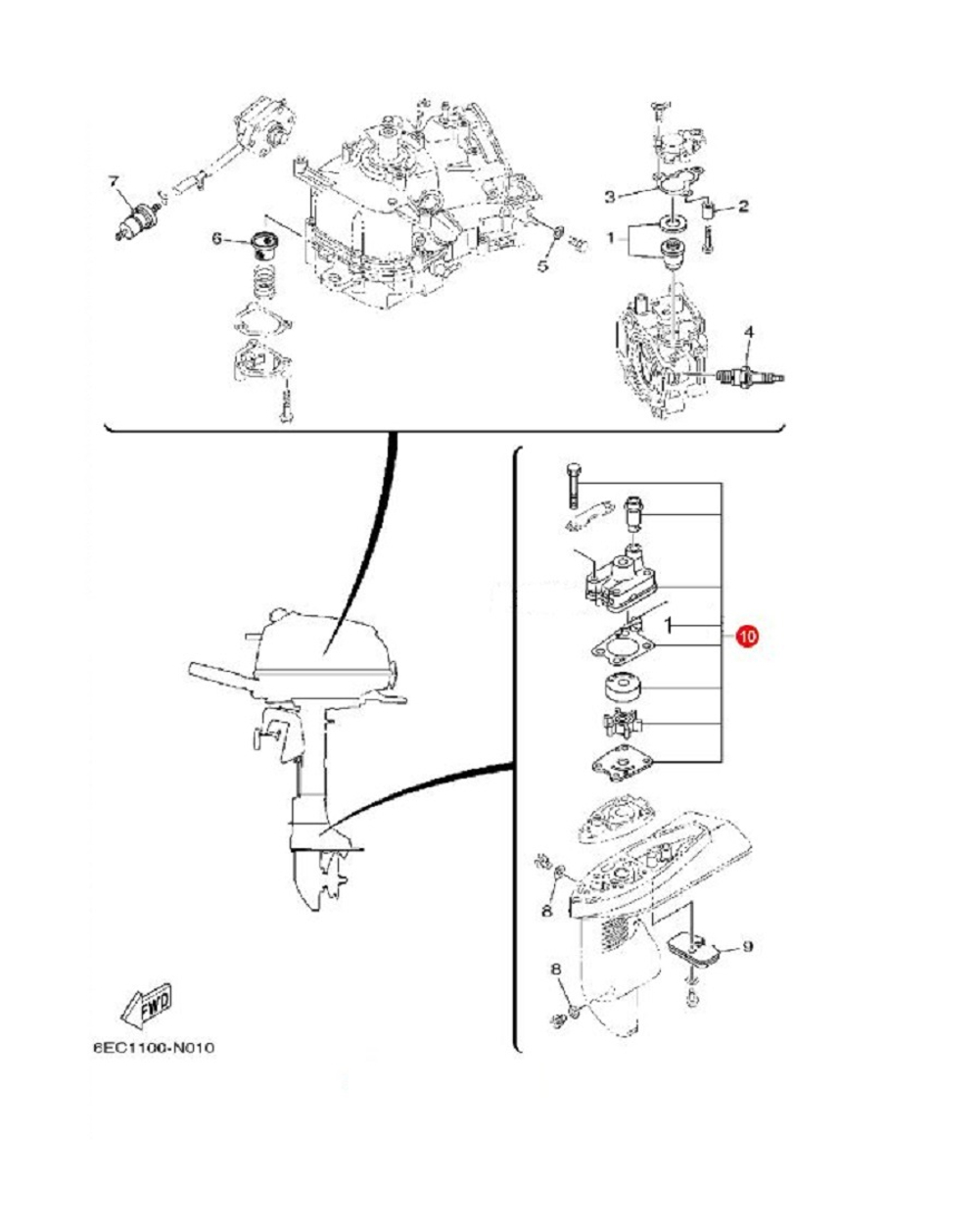 Рем.комплект помпы (с корпусом) Kacawa для YAMAHA 4-5