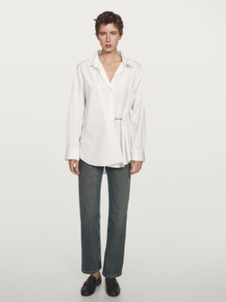 Massimo Dutti Рубашка из 100% хлопкового поплина с металлической деталью, белый