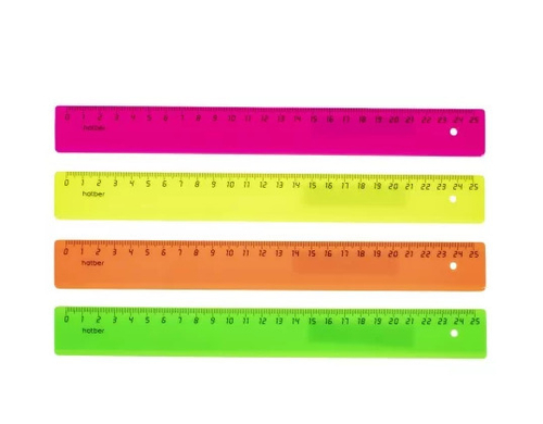Линейка 25 см пластик  ХАТБЕР Флюоресцентная