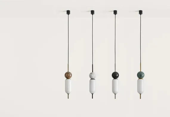 Подвесной светильник Anet, черный металл, белый мрамор