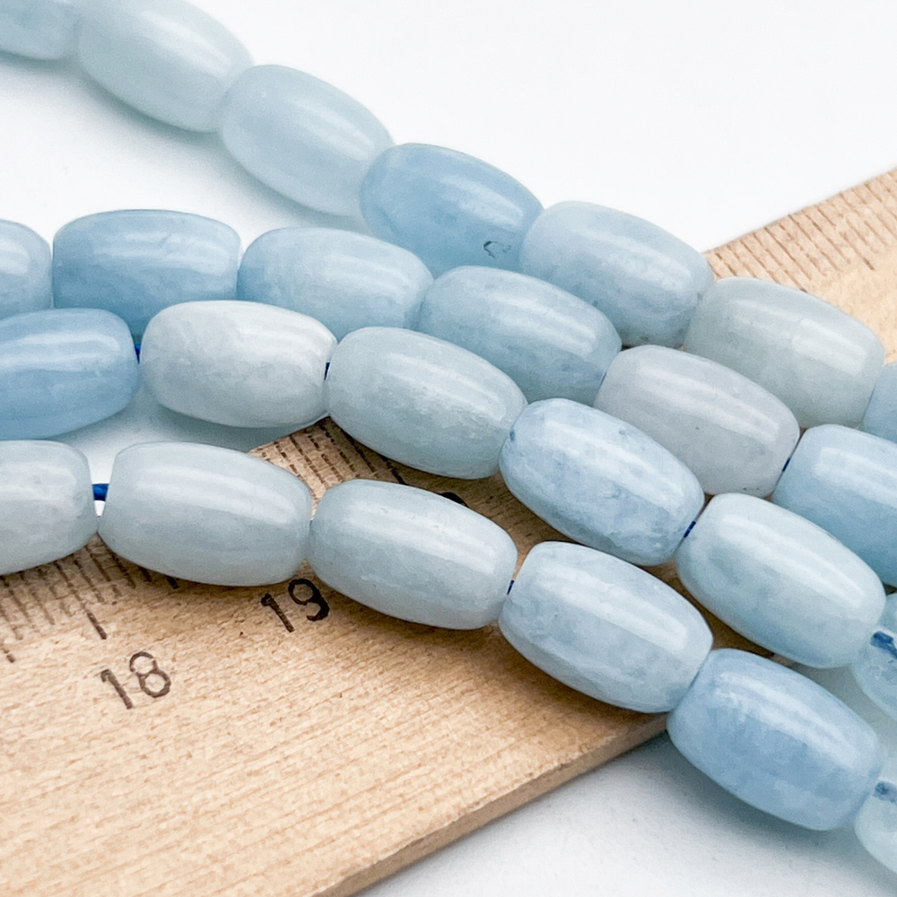 Аквамарин бусины, бочонок, размер около 11*7 мм, цена за 8 шт (1/4 нити)