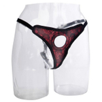 Страпон-трусики для фаллоса Thong Harness Scandal (Цвет: черный с красным)