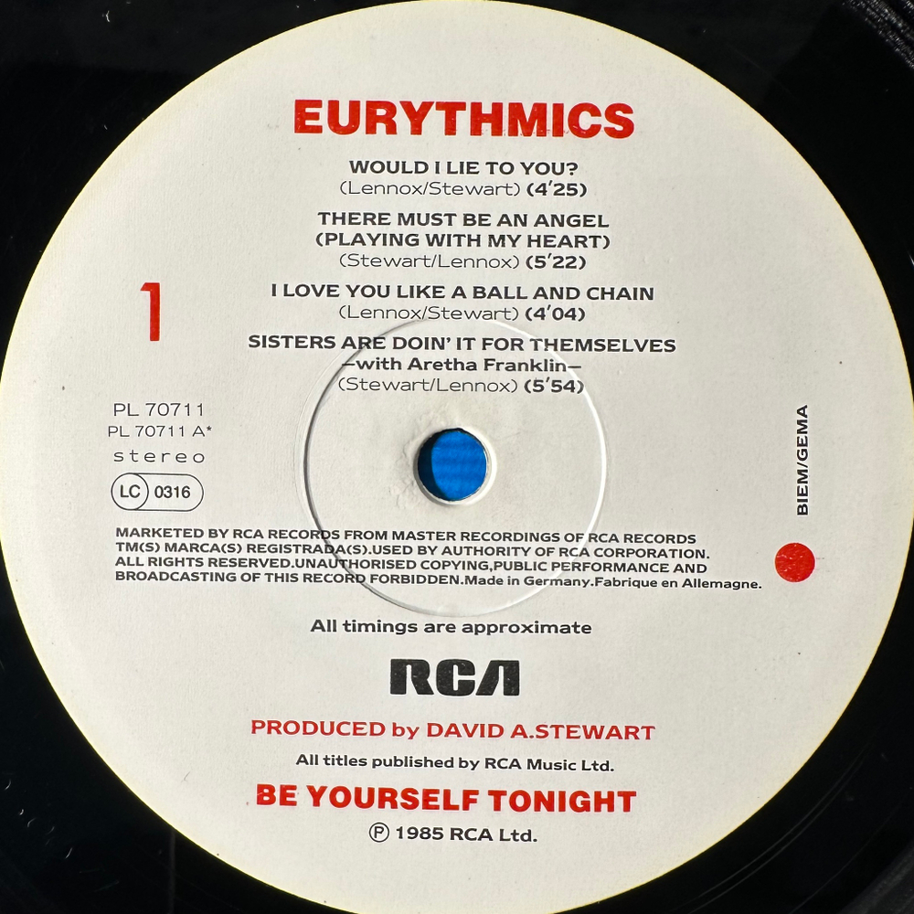 Eurythmics ‎– Be Yourself Tonight (Европа 1985г.)