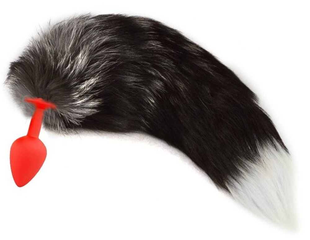 Красная силиконовая анальная пробка с лисьим хвостом (Цвет: красный)