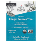 Earth Mama, Organics, органический чай Nausea™ с имбирем, успокаивающий мятный чай, без кофеина, 16 чайных пакетиков, 27,2 г (0,96 унции)