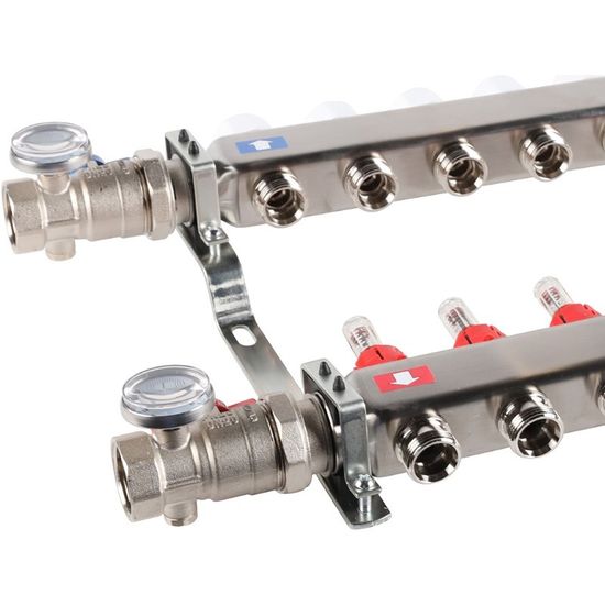 Коллектор Rommer 1"x3/4" на 12 контуров с расходомерами в сборе (нерж. сталь) RMS-1210-000012