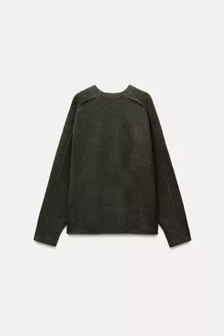 ZARA ОДНОТОННЫЙ СВИТЕР ИЗ МЯГКОЙ ТКАНИ, ХАКИ