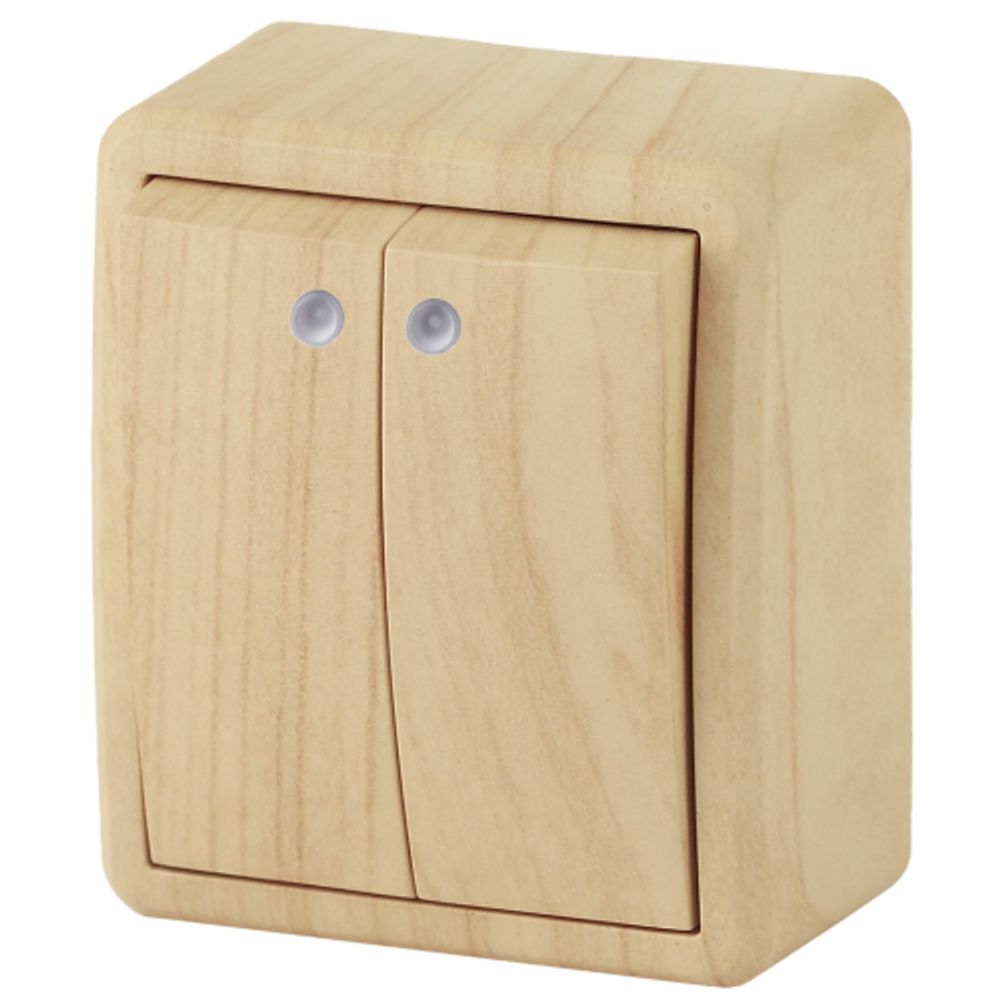 Выключатель ЭРА Эксперт 11-1205-11 двойной с подсветкой 10АХ-250В IP20 ОУ сосна | Эра Эксперт