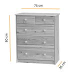 Комод для одежды из сосны Хаба 5 ящиков, 75х35х80 см, в натуральной отделке