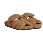Hermes Chypre suede comfortable casual one-word slippers women's brown, H222196Z 1J