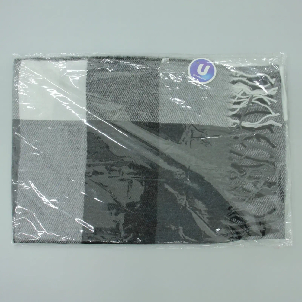 Палантин - шарф «ZIMA», принт в клетку, цвет черный/серый, 180*70см (230гр)