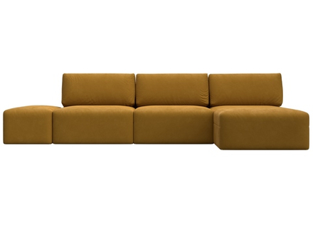 Диван угловой модульный с пуфом Лига-060 НПБ Лонг угол универсальный, BRUT 10 желтый, Велюр, 129526