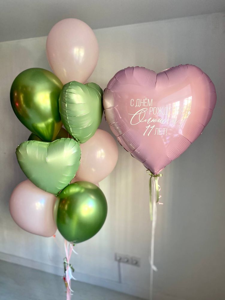 Воздушные шары для девочки оливка/розовый/зеленый №3525
