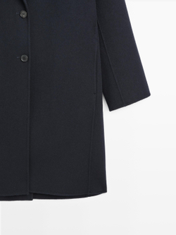 Massimo Dutti Длинное пальто из смесовой шерсти с двумя пуговицами, темно-синий