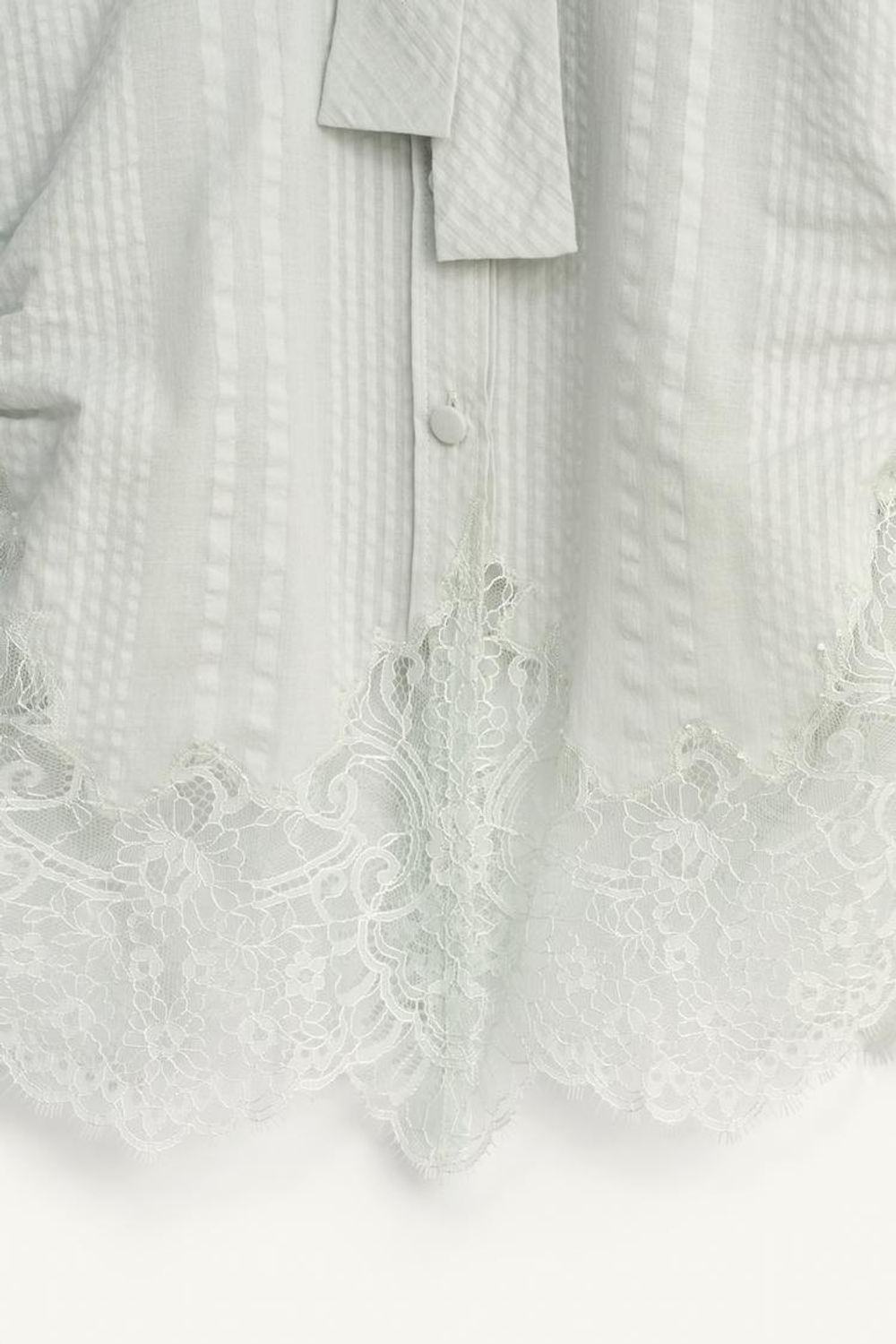 ZARA РУБАШКА С ДЛИННЫМИ РУКАВАМИ И КРУЖЕВОМ - LIMITED EDITION, ЦВЕТ МОРСКОЙ ВОЛНЫ