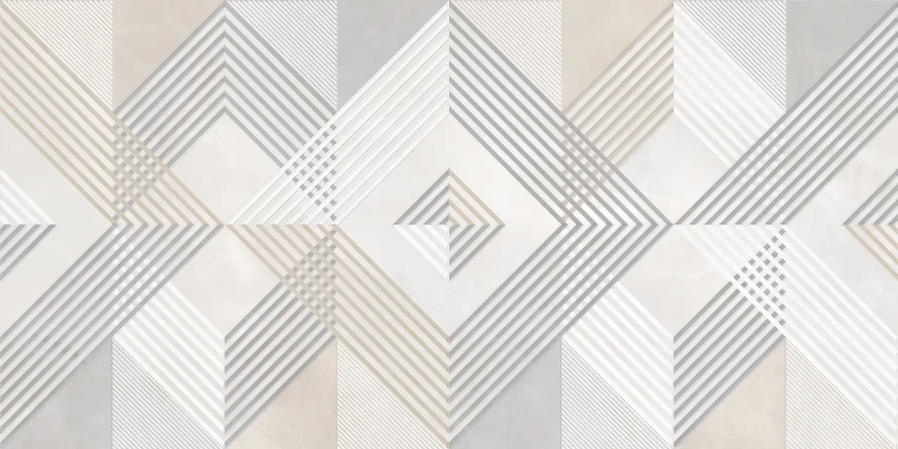 Настенная плитка ALMA Ceramica TWU09RVL024 Rivoli 50x24.9 серая / кремовая глянцевая под камень / с орнаментом