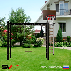Уличная шведская стенка Sv Sport рукоход У530К (Турник/Деревянные/Щит баскет/Канат/кольца/лестница)