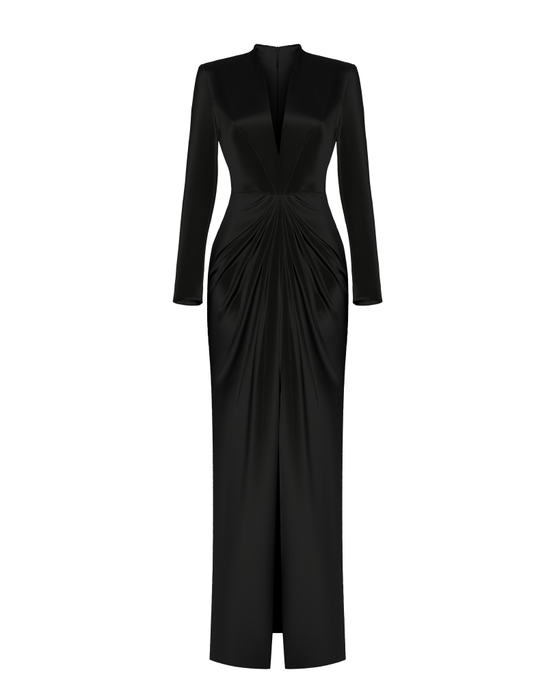 Платье макси атласное с драпированной юбкой