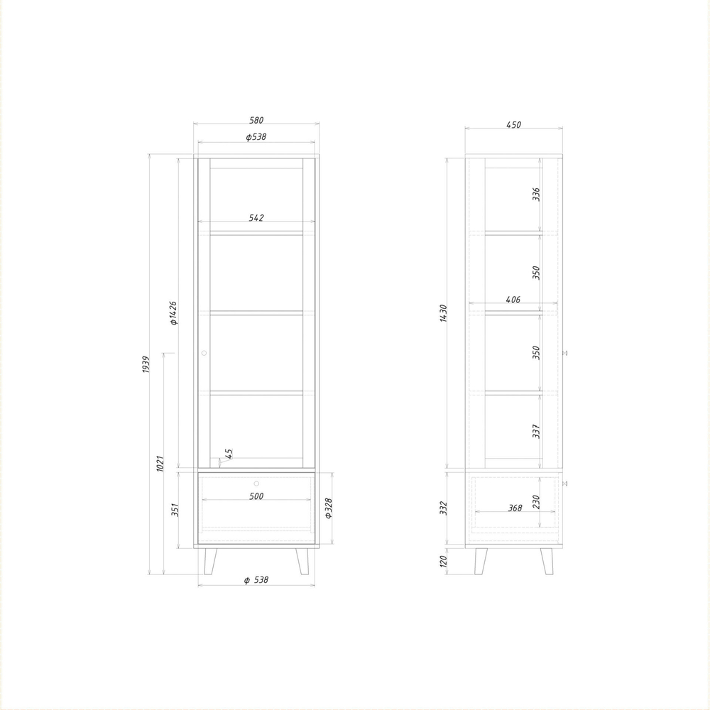 Узкая витрина TW161/2