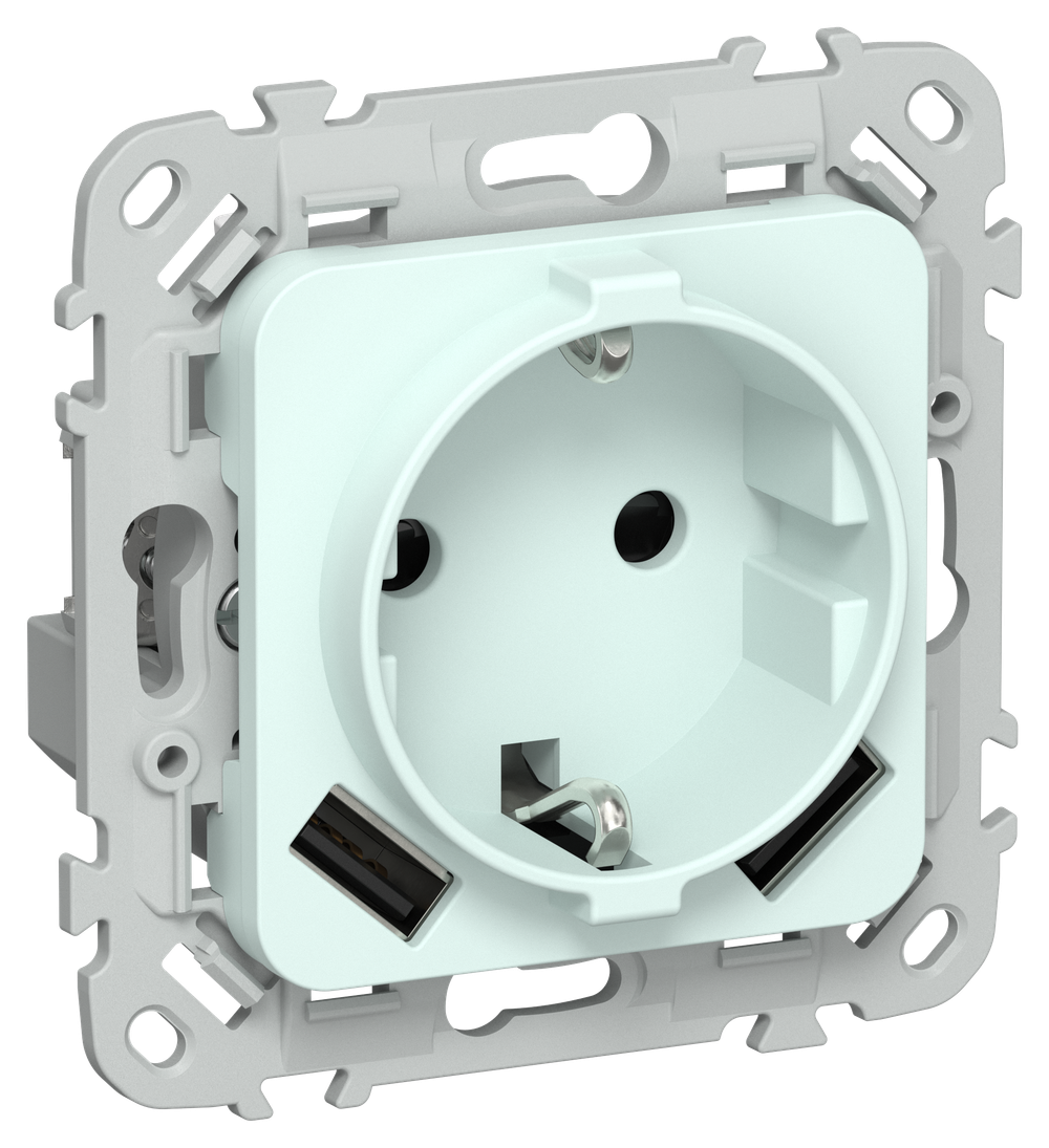 FLITE Розетка 1-местная с заземлением с защитными шторками 16А с USB A+A 3,1А безвинтовое крепление РСЮша11-1-ФлХЛ холодный лед IEK