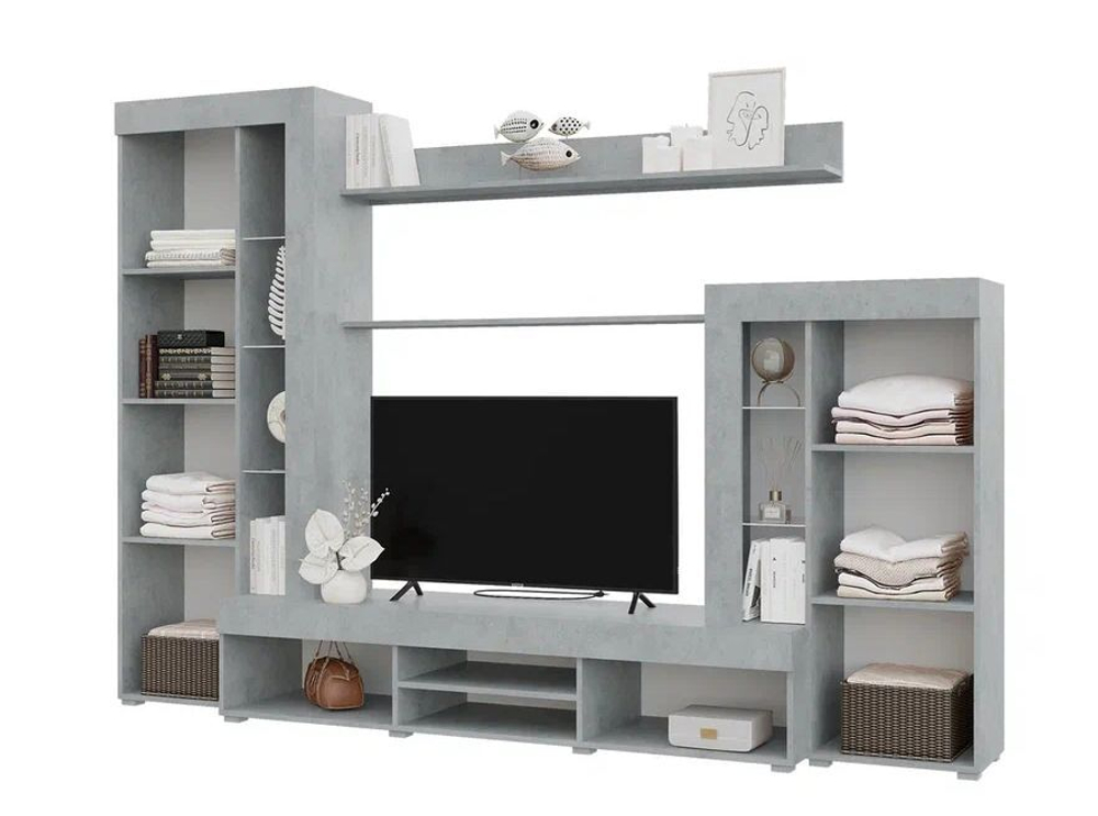 Стенка в гостиную со шкафом Белый/Бетон, Дельта, 264,8х45,6х187,4 см Горизонт