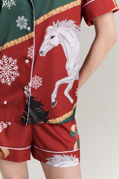 Шелковые шорты с кантом - новогодние лошади