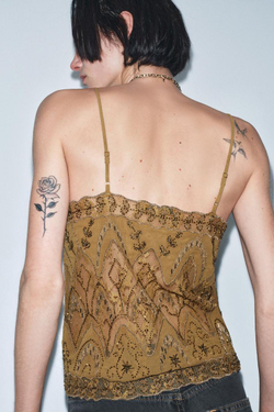 ZARA ТОП С ВЫШИВКОЙ И БУСИНАМИ — ZW COLLECTION LIMITED EDITION, ЗОЛОТОЙ