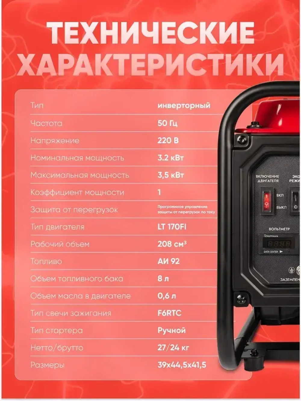 Генератор бензиновый инверторный Hayabusa 3800IO (3500 Вт) 27 кг электрогенератор 3.5квт