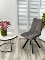 Стул М-City DISAUR Бронкс (Bronx), поворотный на поворотный на 360 градусов, B28 темно-серый, Велюр, Черный каркас