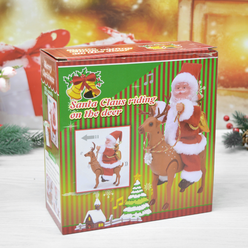 Сувенир "Дед Мороз" музыкальный 28см, в красной шубе на олене, микс (работает от 2*АА)