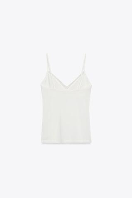 ZARA ТОП ИЗ ЛИОЦЕЛЛА С КРУЖЕВОМ, ЖЕЛТОВАТО-БЕЛЫЙ