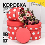 Коробка 18х17 см Набор 3 шт "Горошек" (Красный)