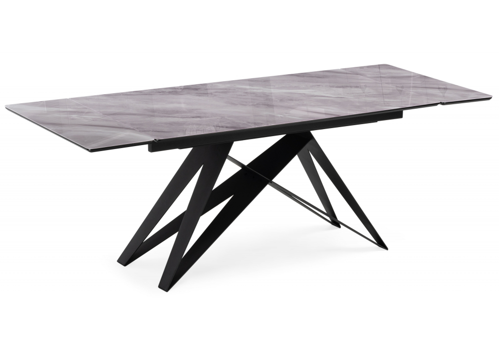 Стол стеклянный Woodville Блэкберн 140(200)х80 кристл серый мрамор, черный