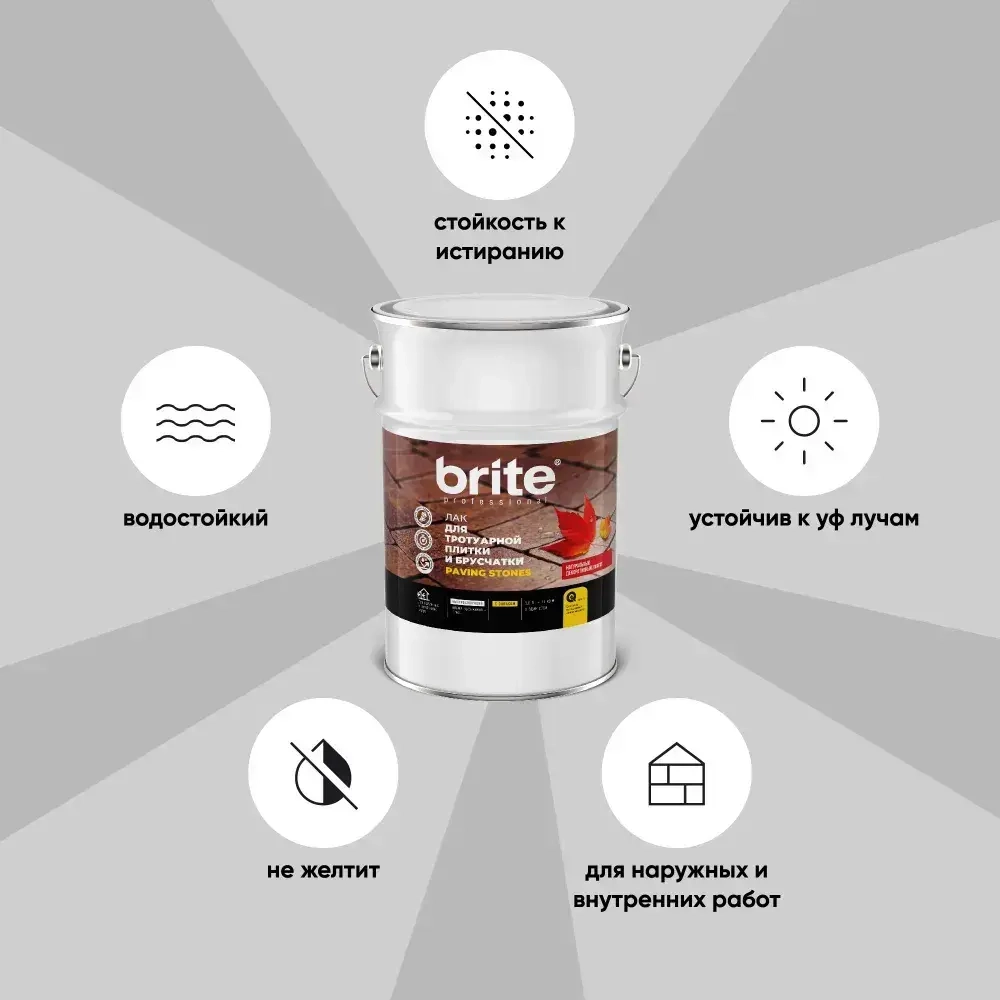 Лак BRITE для камня, тротуарной плитки и брусчатки с эффектом "Мокрого камня" 5 л