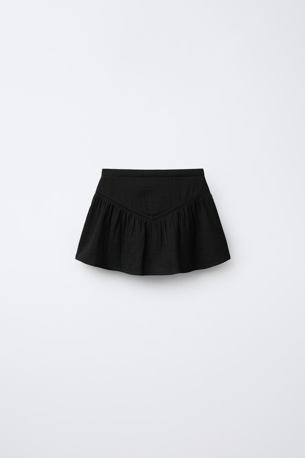 ZARA ЮБКА С ВОЛАНОМ И ОТДЕЛКОЙ ПРОШВОЙ, ЧЕРНЫЙ