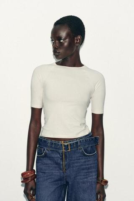 ZARA МЯГКАЯ ФУТБОЛКА, ЭКРЮ