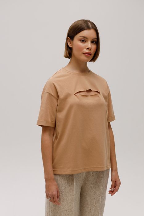 ФУТБОЛКА КАНИЯ С РАЗРЕЗОМ ШОКОЛАДНЫЙ