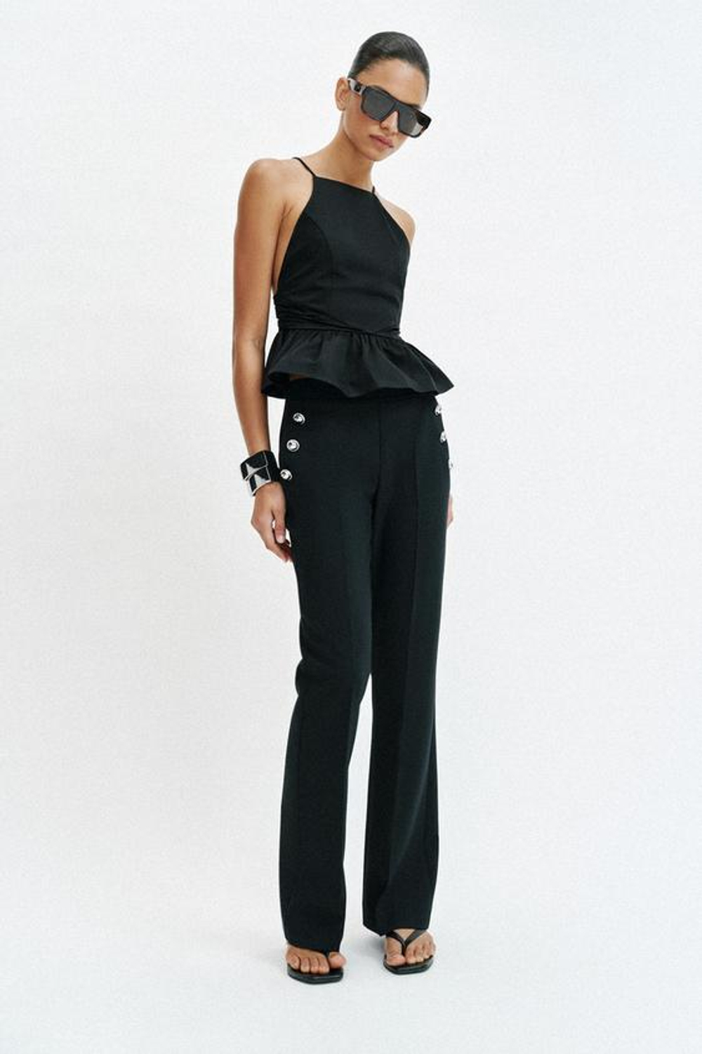 ZARA БРЮКИ FLARE НА ПУГОВИЦАХ, ЧЕРНЫЙ