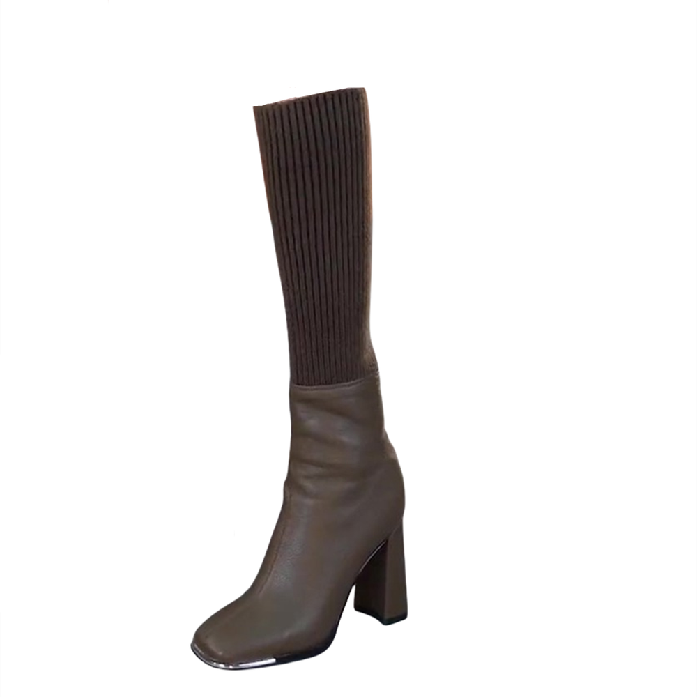 ABCFJG Stretch & Sock Boots Women"s Brown, Khaki