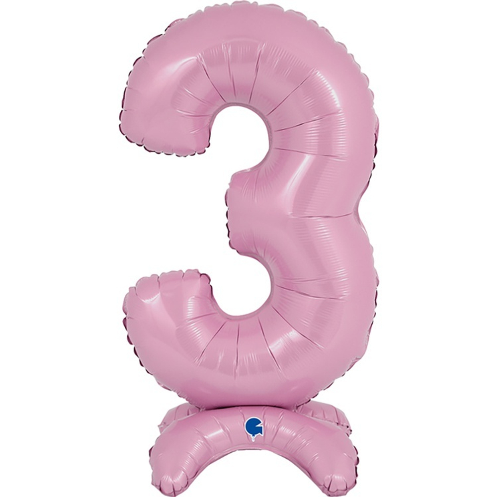 Шар ЦИФРА 3 Pastel Pink на подставке 25" 63 см