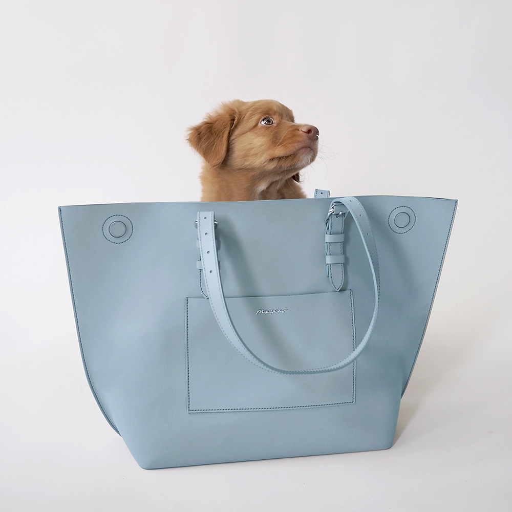 Женская сумка Shopper Vintage из кожи теленка голубого цвета