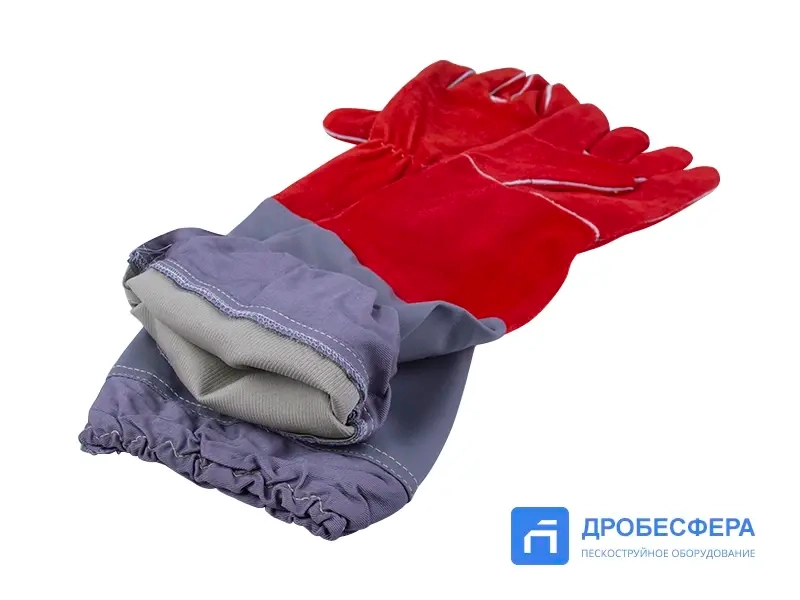 Перчатки пескоструйщика (кожа, полиэстер), красно-серые, длинные арт. EXT red/grey long