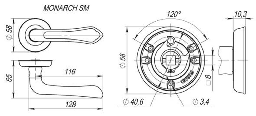 Ручка раздельная R.SM58.MONARCH (MONARCH SM) MAB-6 темная бронза