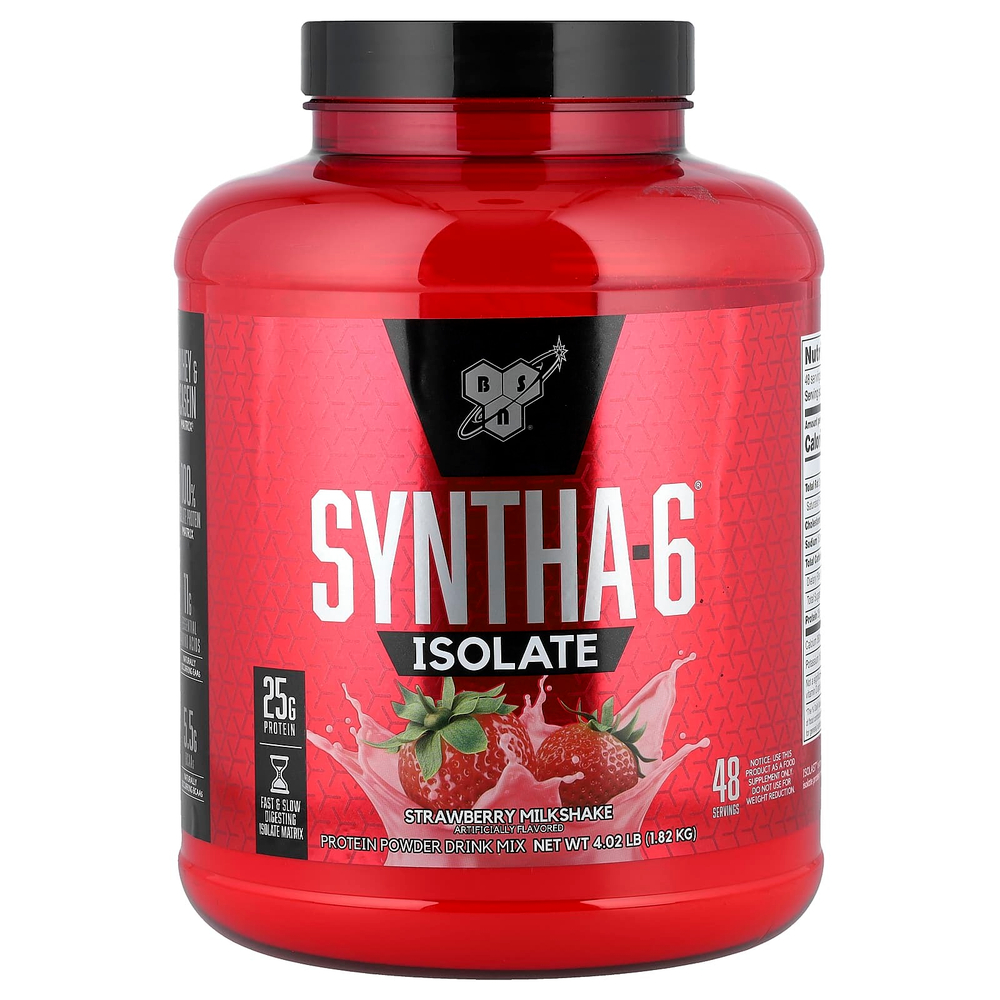 BSN, Syntha-6®, изолят, протеиновая смесь для приготовления напитка, клубничный молочный коктейль, 1,82 кг (4,02 фунта)