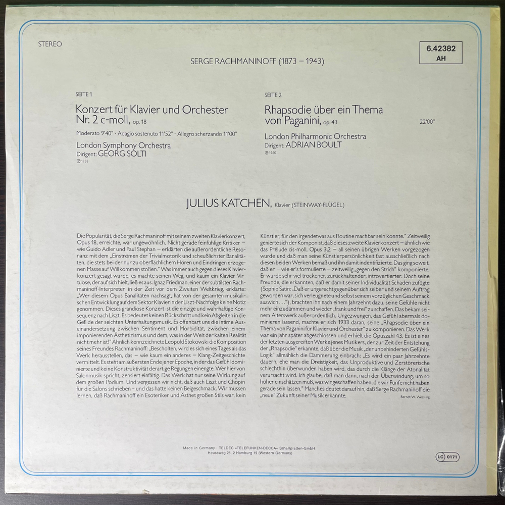 Рахманинов - Концерт для фортепиано № 2 / Рапсодия на тему Паганини (Германия 1980г.)