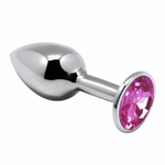 Серебристая анальная втулка с розовым кристаллом Mini Metal Butt Plug Size S - 7 см. (Цвет: серебристый)