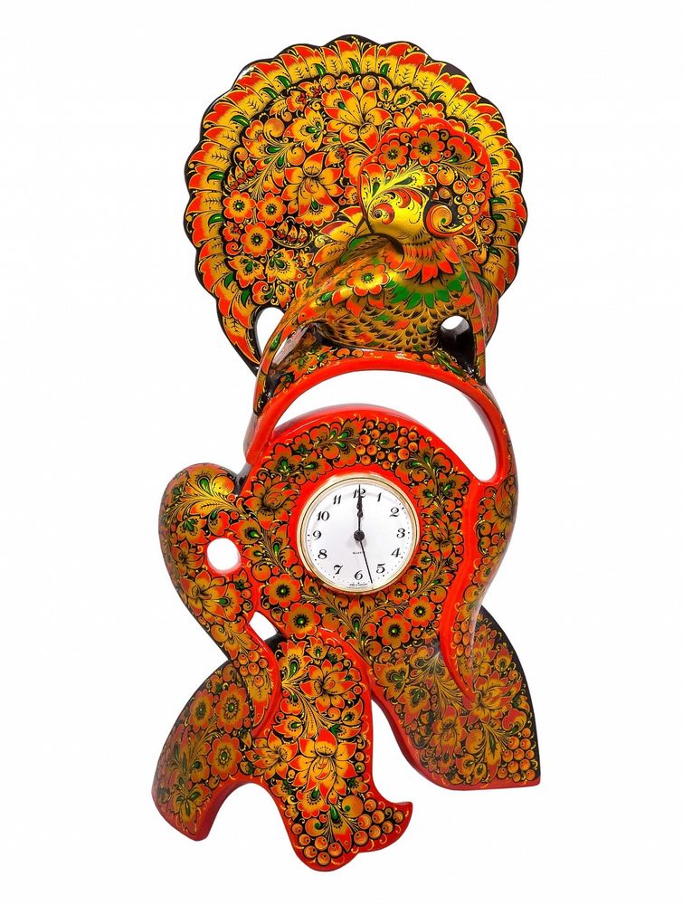 Часы настольные Глухарь на ветке с хохломской росписью